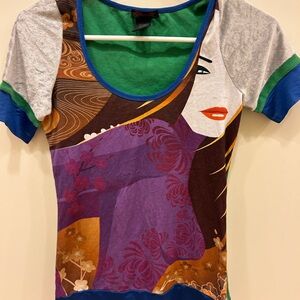 Custo Barcelona Multicolor Artistic Short Sleeve Top size 1 Xsmall